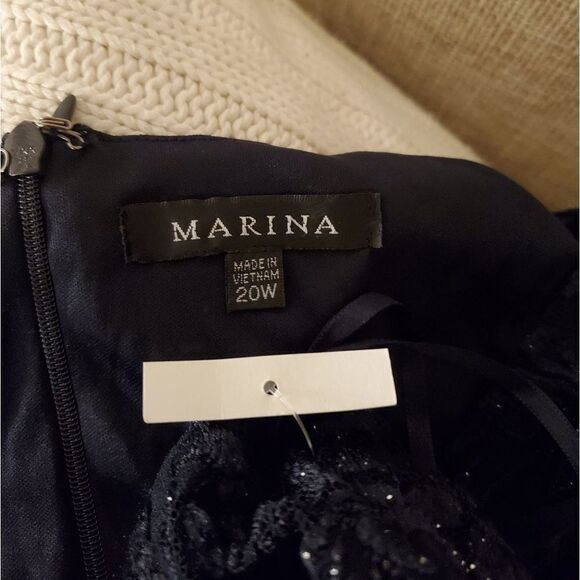 Marina Sparkle Lace Flare-Hem Sleeveless Cocktail Dress size 20W in Navy- NEW - Picture 10 of 13